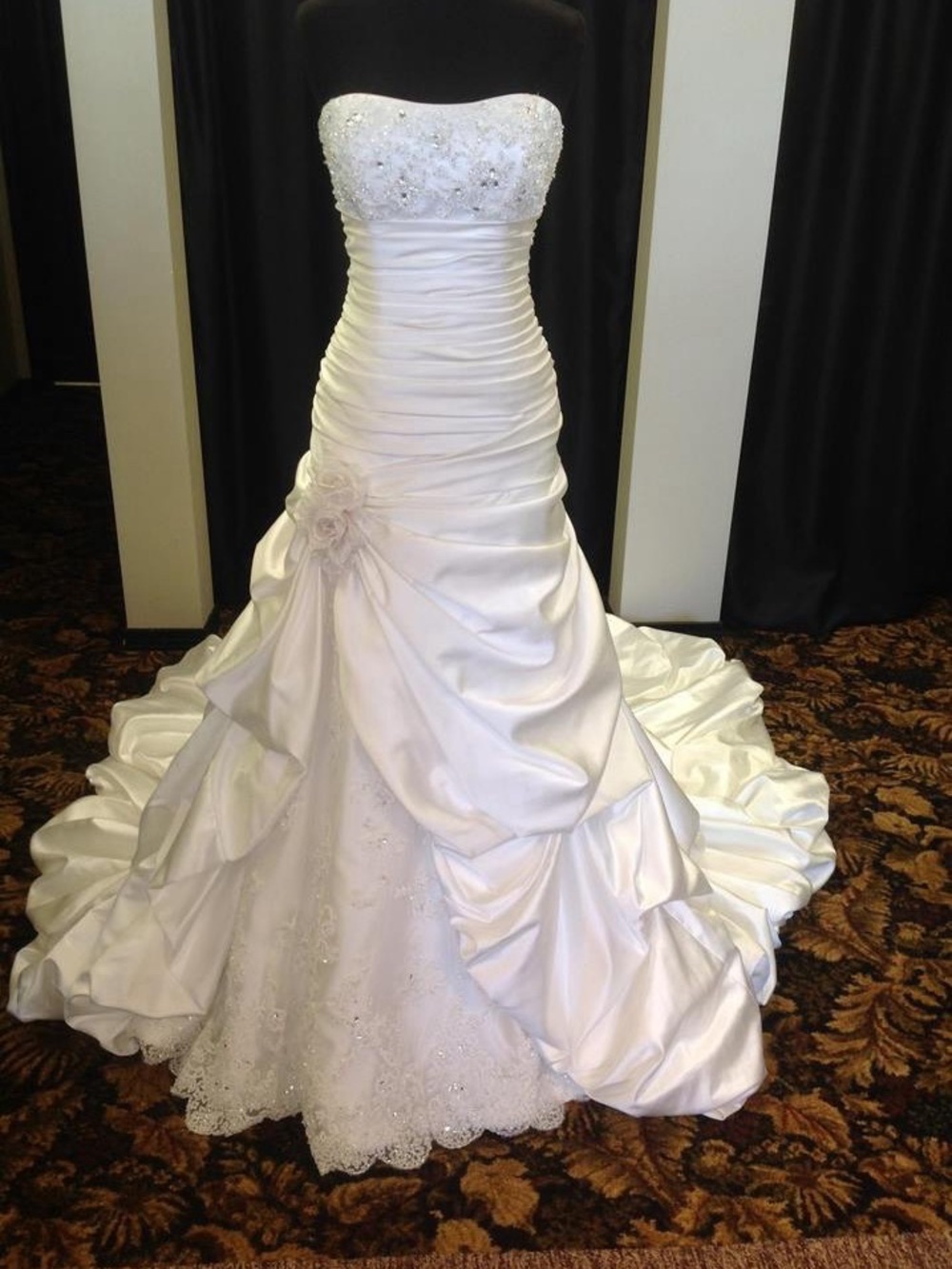 Maggie Sottero Strapless White Satin & Lace Bridal Gown with Beaded Bodice